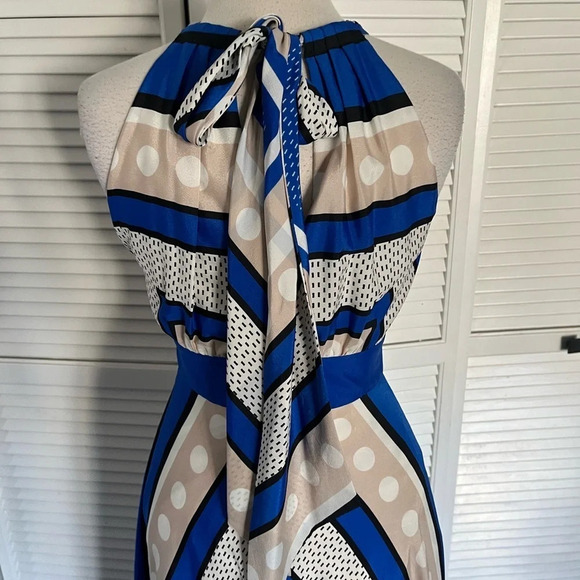 ELIZA J long maxi Halter Dress blue cream tan black 2 - Picture 6 of 14